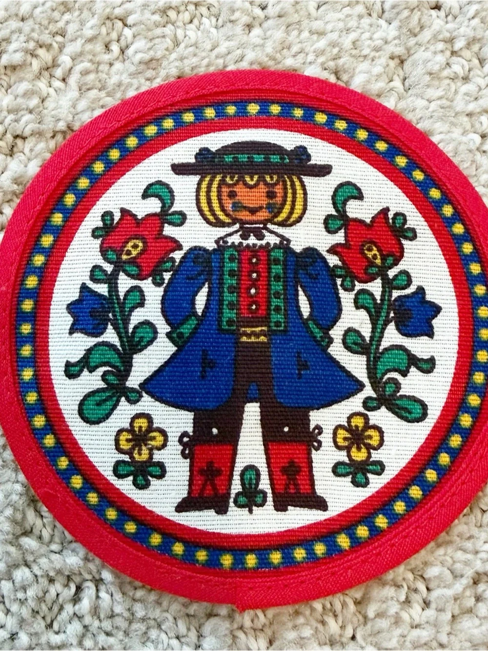 Kolf Austrian Folk Art Textile Print Coasters Red Boy Girl VTG Square Round 2x